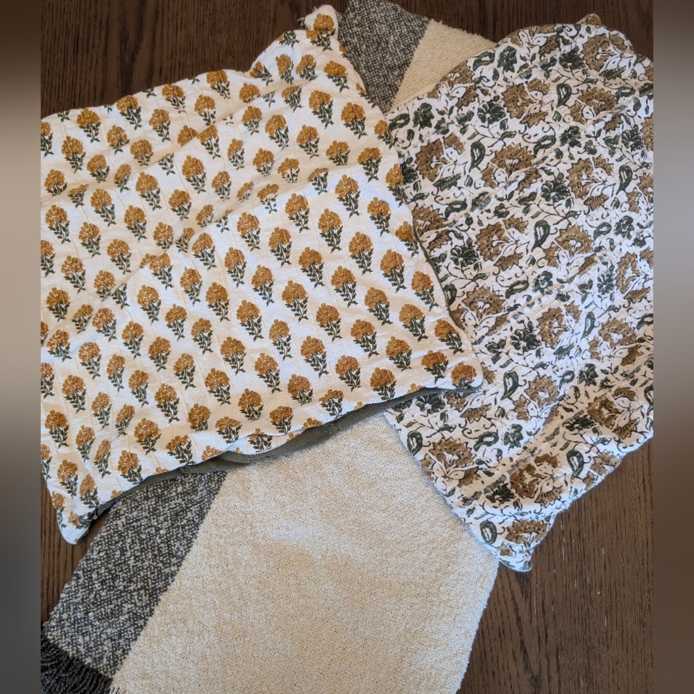 Set of Two Decorative Throw Pillow Covers & Throw Blanket
